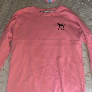 Pink/ VS long sleeve w cheetah print lettering.